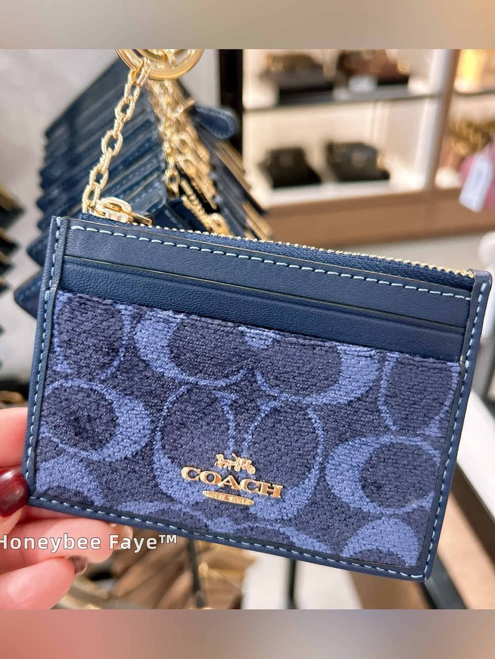 Coach Mini Skinny ID Case In Signature Chenille navy